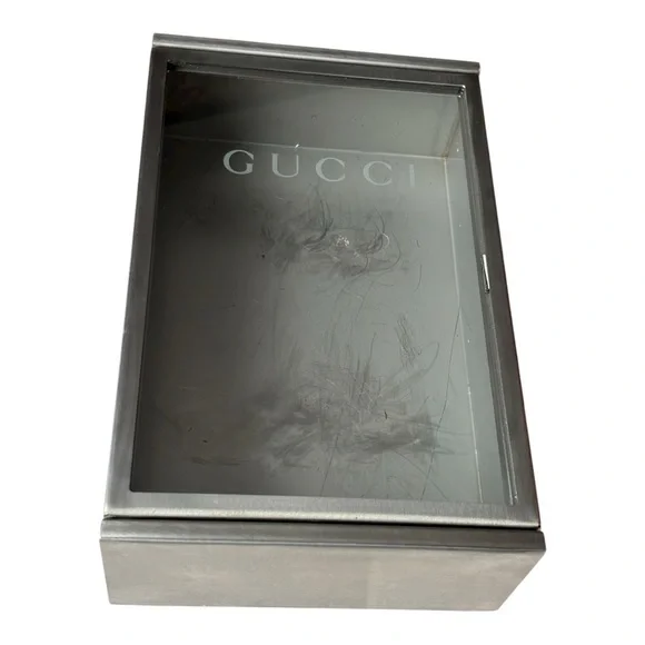 Gucci Made in Italy stainless steel retail counter display merchandise case